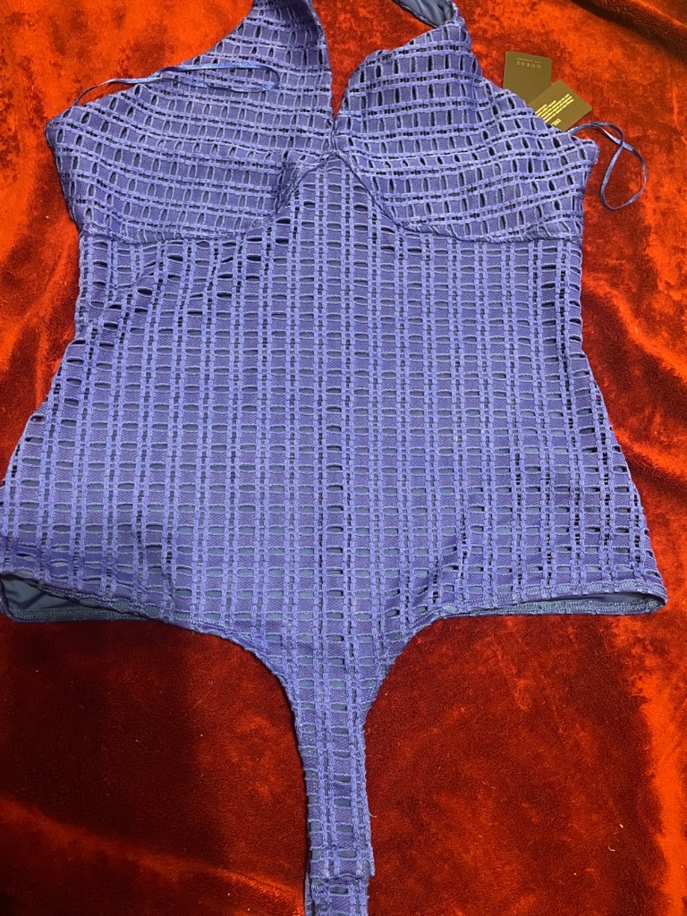 Women's Blue Textured Halter Bodysuit
